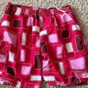 Red and Pink Men's Swim trunks